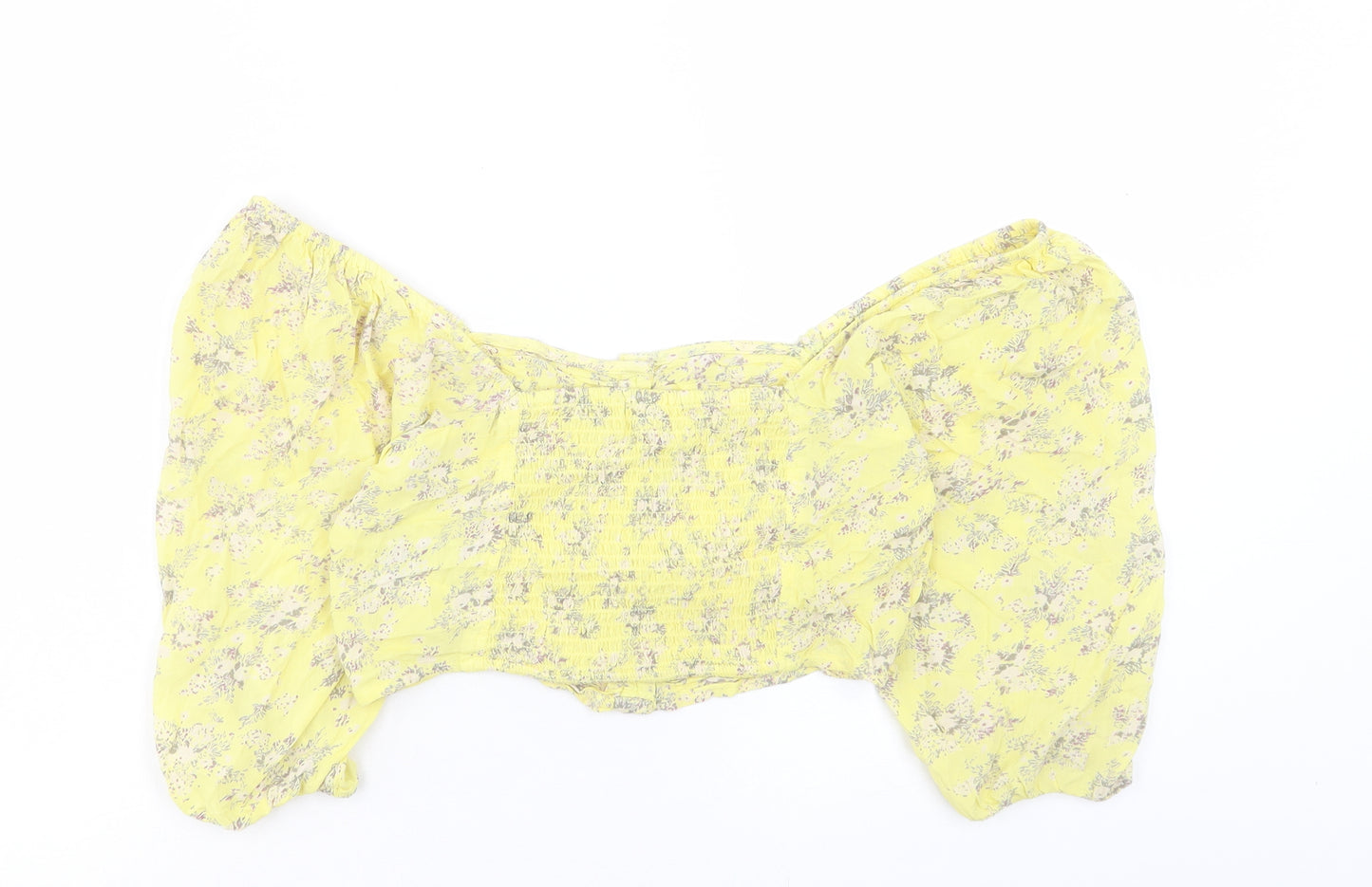 Urban Outfitters Womens Yellow Floral Viscose Cropped T-Shirt Size S Off the Shoulder