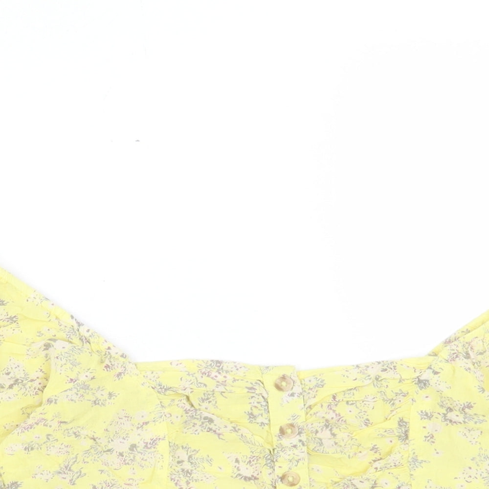 Urban Outfitters Womens Yellow Floral Viscose Cropped T-Shirt Size S Off the Shoulder