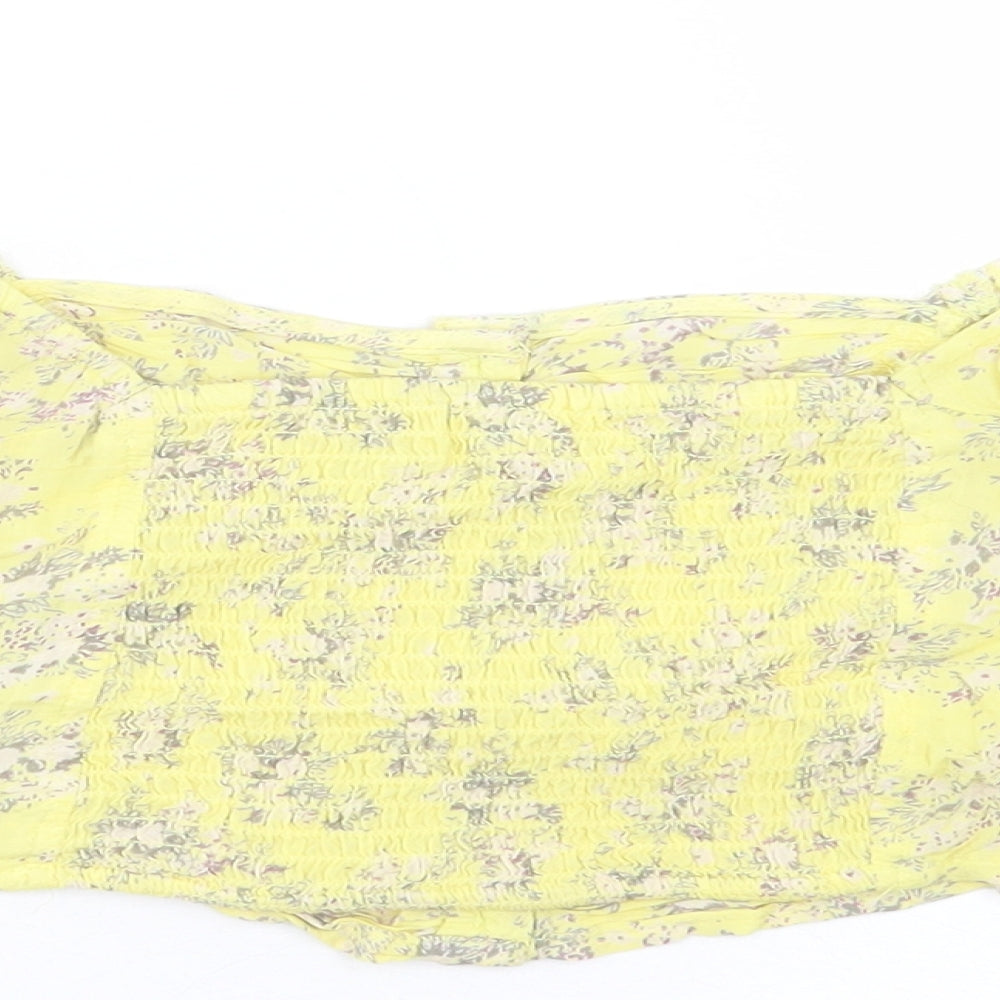 Urban Outfitters Womens Yellow Floral Viscose Cropped T-Shirt Size S Off the Shoulder