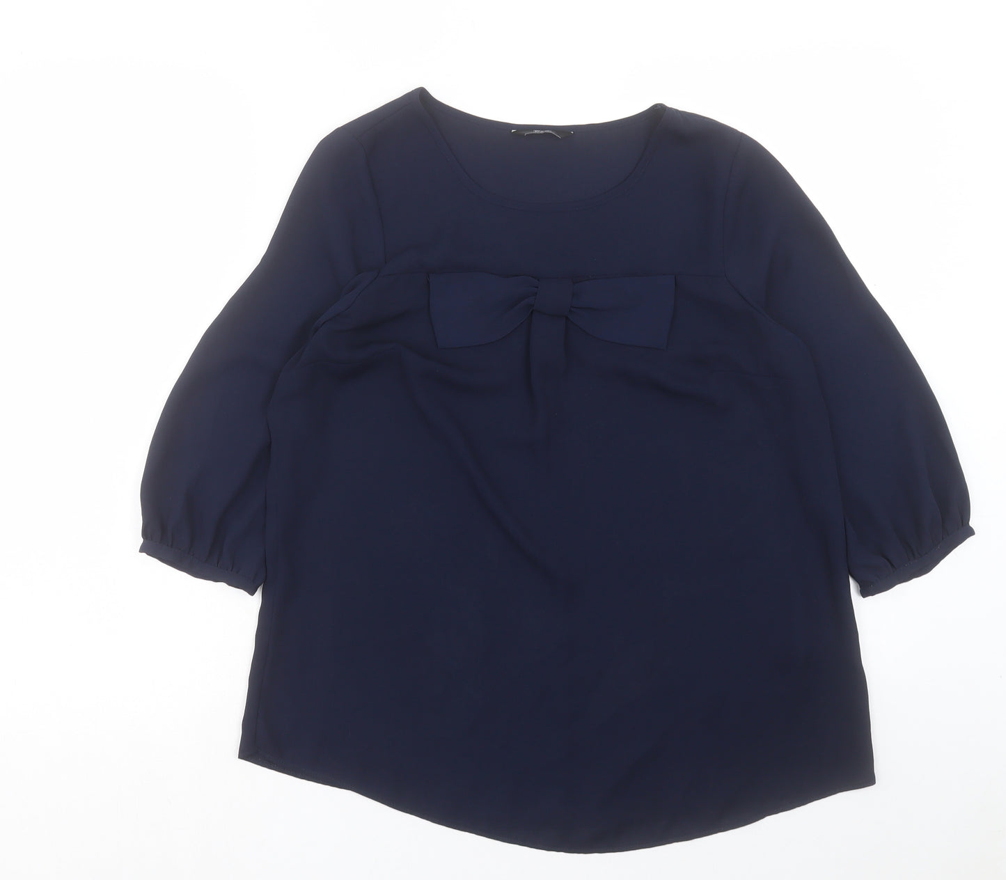 F&F Womens Blue Polyester Basic Blouse Size 12 Round Neck