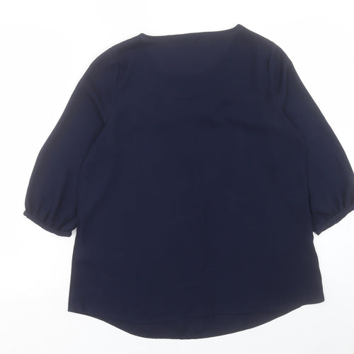 F&F Womens Blue Polyester Basic Blouse Size 12 Round Neck