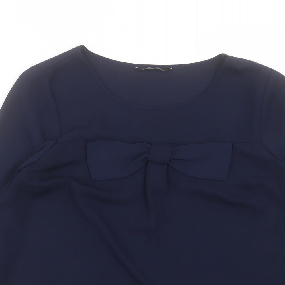 F&F Womens Blue Polyester Basic Blouse Size 12 Round Neck