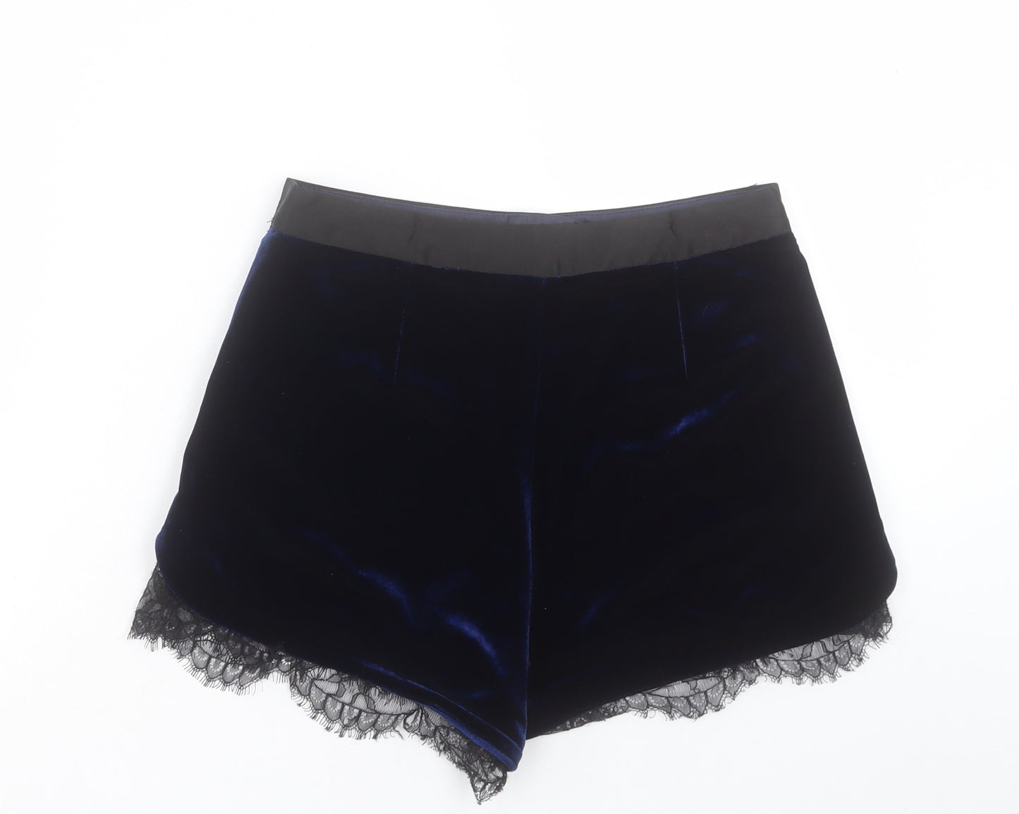 Topshop Womens Blue Polyester Hot Pants Shorts Size 6 Regular Hook & Eye - Lace Detail