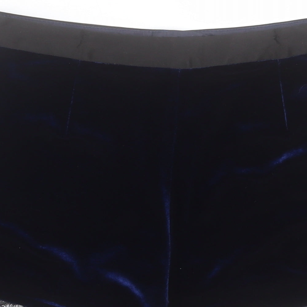 Topshop Womens Blue Polyester Hot Pants Shorts Size 6 Regular Hook & Eye - Lace Detail