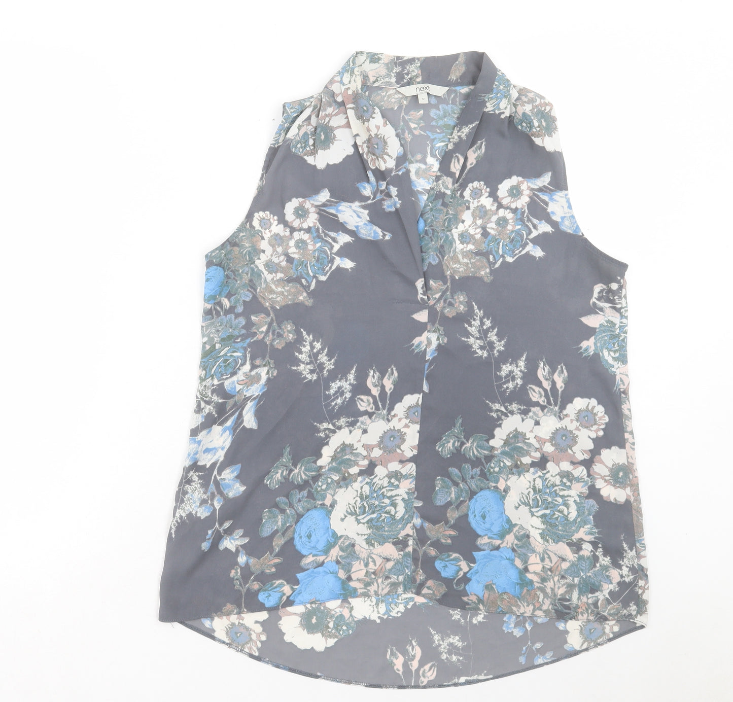 NEXT Womens Grey Floral Polyester Basic Blouse Size 12 V-Neck