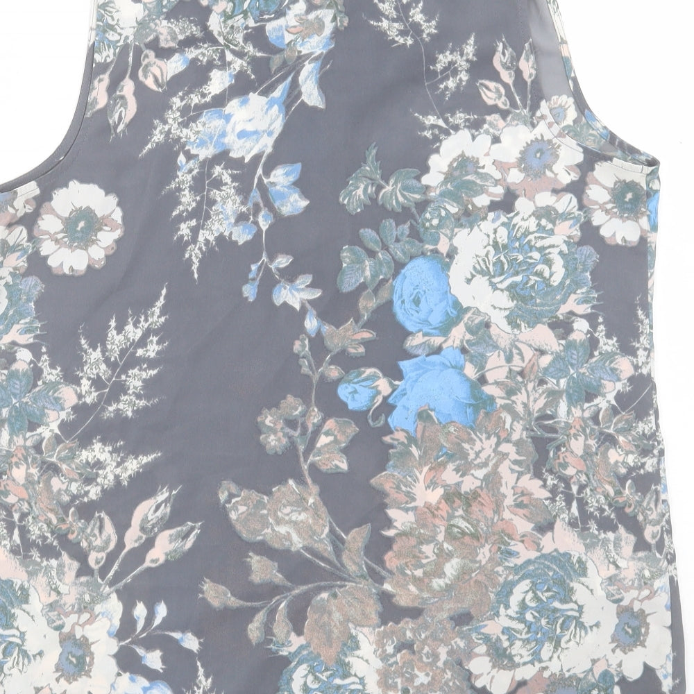 NEXT Womens Grey Floral Polyester Basic Blouse Size 12 V-Neck