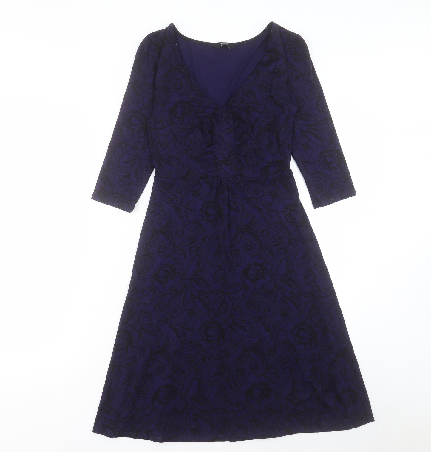 F&F Womens Purple Floral Viscose A-Line Size 16 V-Neck Pullover