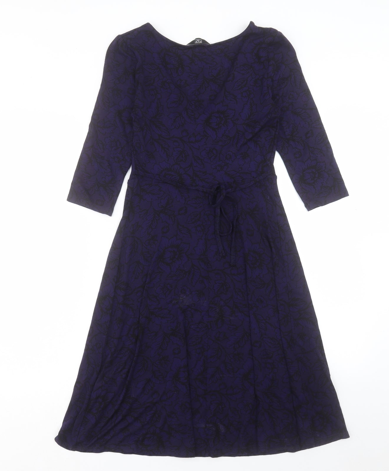 F&F Womens Purple Floral Viscose A-Line Size 16 V-Neck Pullover