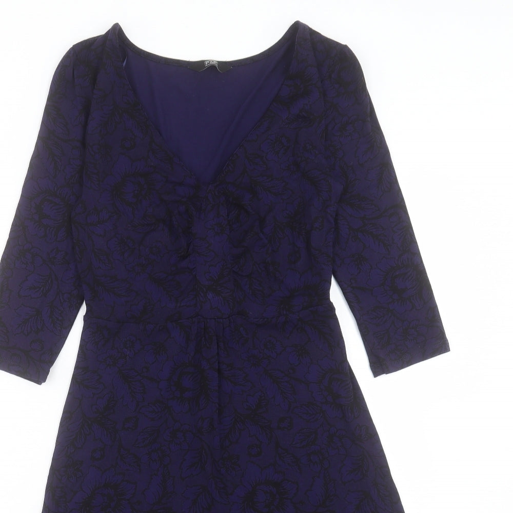 F&F Womens Purple Floral Viscose A-Line Size 16 V-Neck Pullover