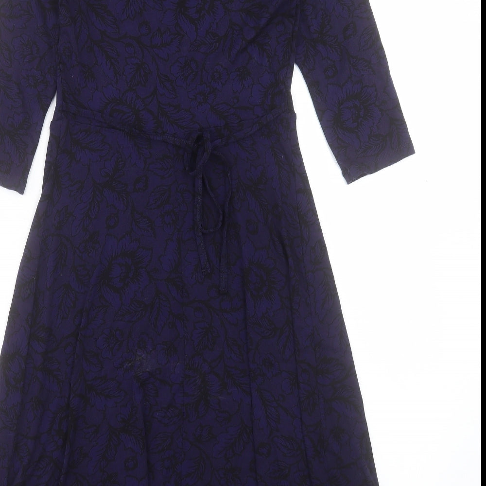 F&F Womens Purple Floral Viscose A-Line Size 16 V-Neck Pullover