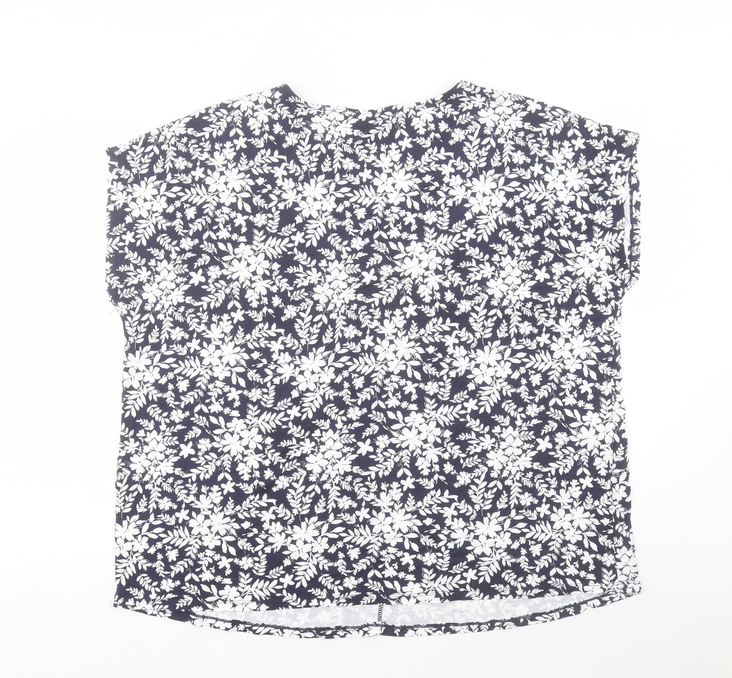 Bonmarché Womens Blue Floral Viscose Basic T-Shirt Size 22 V-Neck