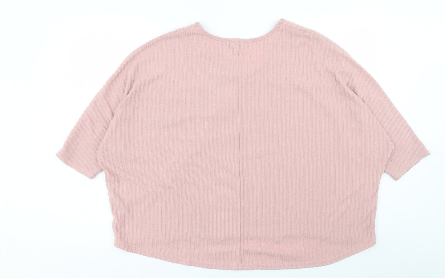 New Look Womens Pink Polyester Basic T-Shirt Size L V-Neck - Ribbed