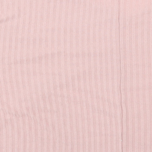 New Look Womens Pink Polyester Basic T-Shirt Size L V-Neck - Ribbed