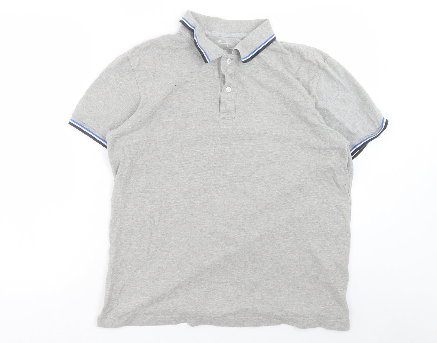 Gap Mens Grey Cotton Polo Size L Collared Button