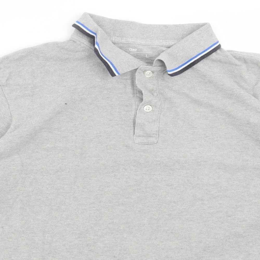 Gap Mens Grey Cotton Polo Size L Collared Button
