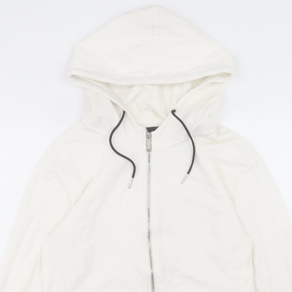 Zara Mens White Cotton Full Zip Hoodie Size L