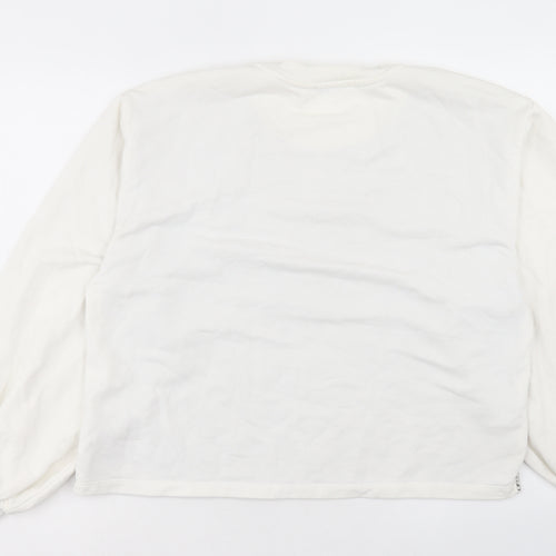 Zara Womens White Plaid Cotton Pullover Sweatshirt Size L Pullover