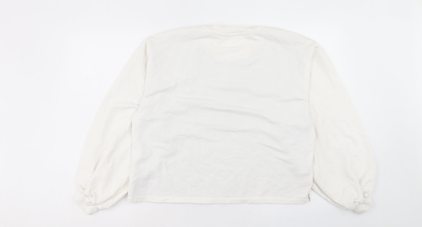 Zara Womens White Plaid Cotton Pullover Sweatshirt Size L Pullover