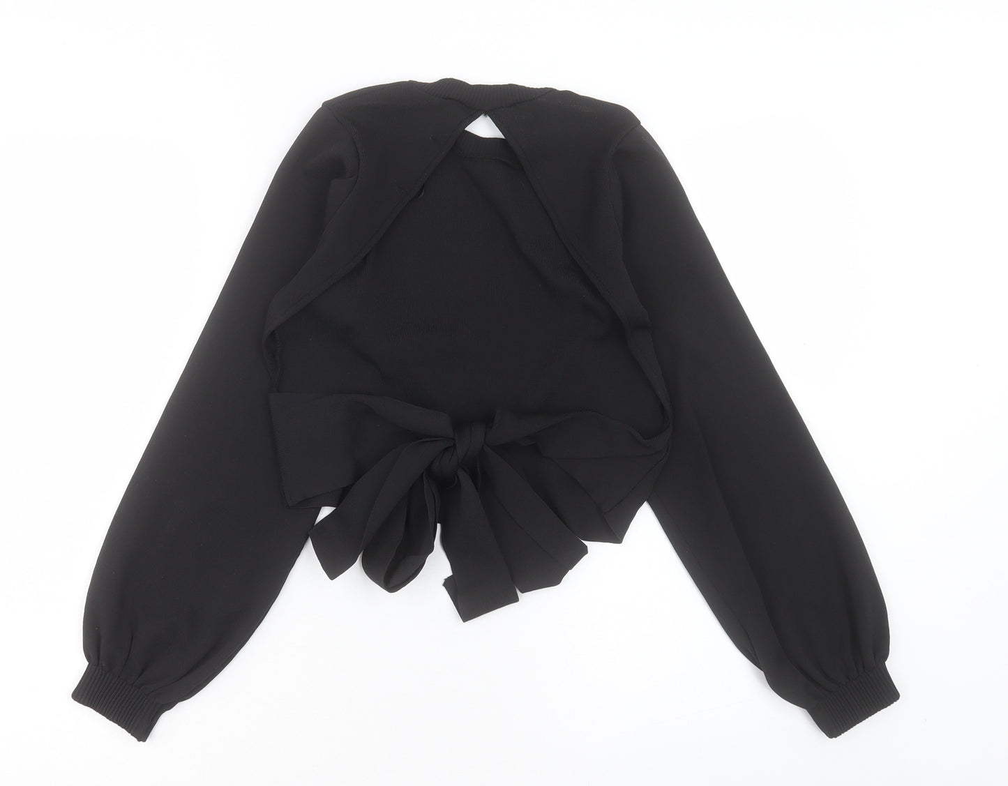 Primark Womens Black Polyester Basic Blouse Size S Round Neck - Open Back