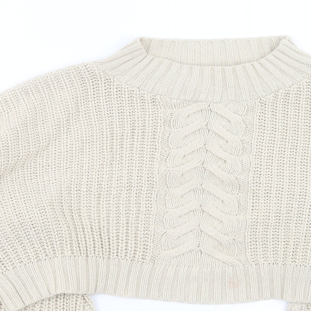 Missguided Womens Beige Mock Neck Acrylic Pullover Jumper Size 14