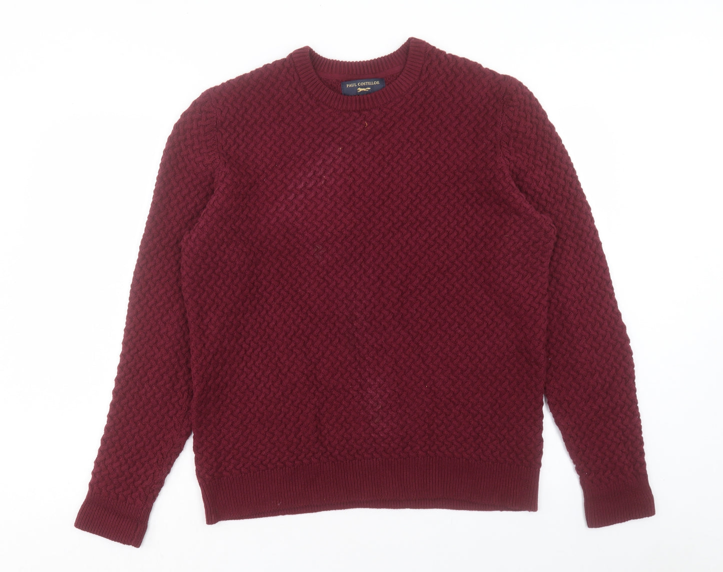 Paul Costelloe Mens Red Round Neck Cotton Pullover Jumper Size L
