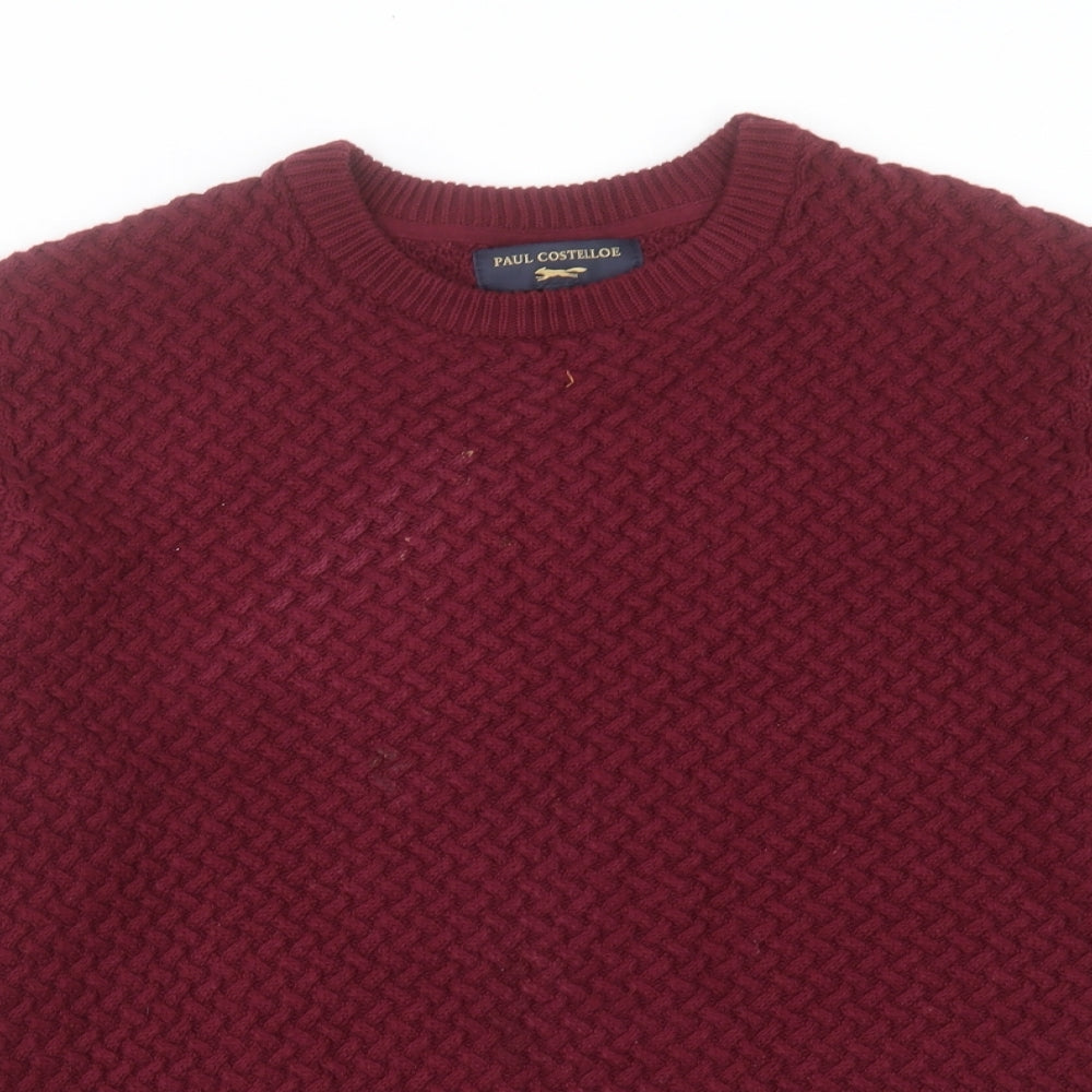 Paul Costelloe Mens Red Round Neck Cotton Pullover Jumper Size L