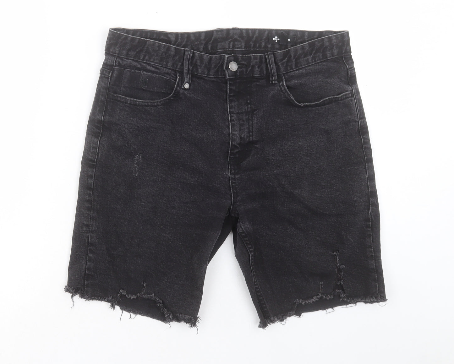 Thrills Mens Black Cotton Bermuda Shorts Size 32 in Regular Button