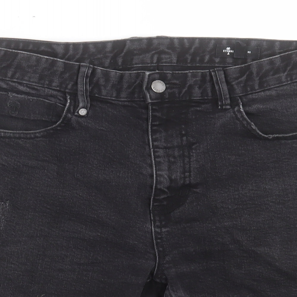 Thrills Mens Black Cotton Bermuda Shorts Size 32 in Regular Button