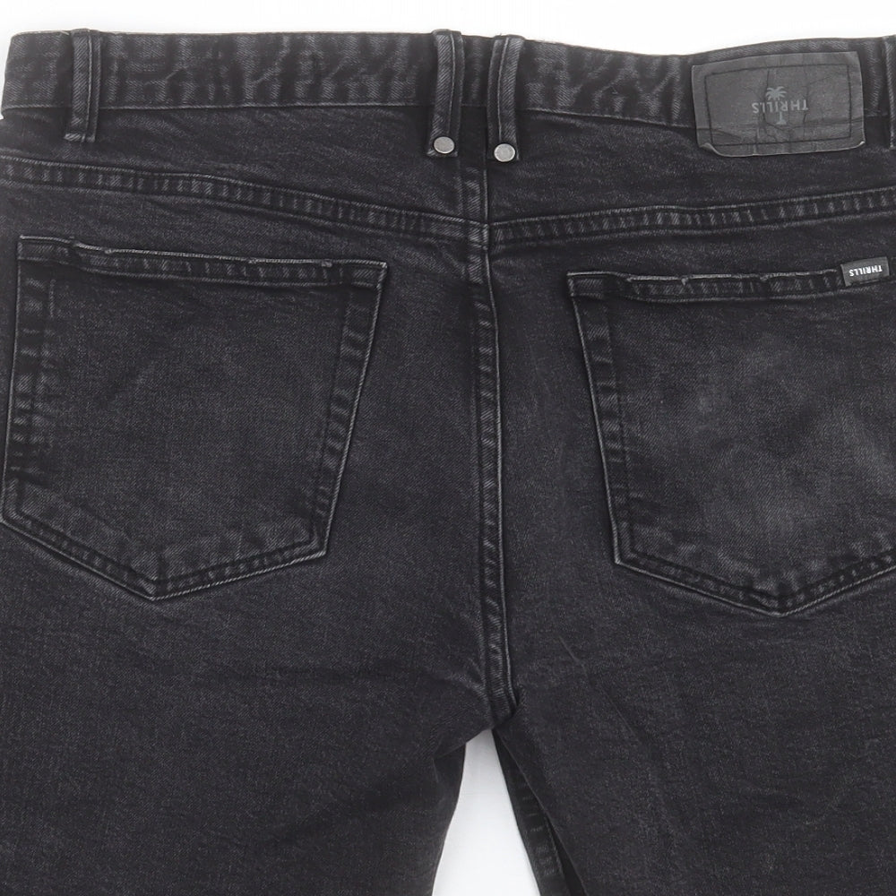 Thrills Mens Black Cotton Bermuda Shorts Size 32 in Regular Button