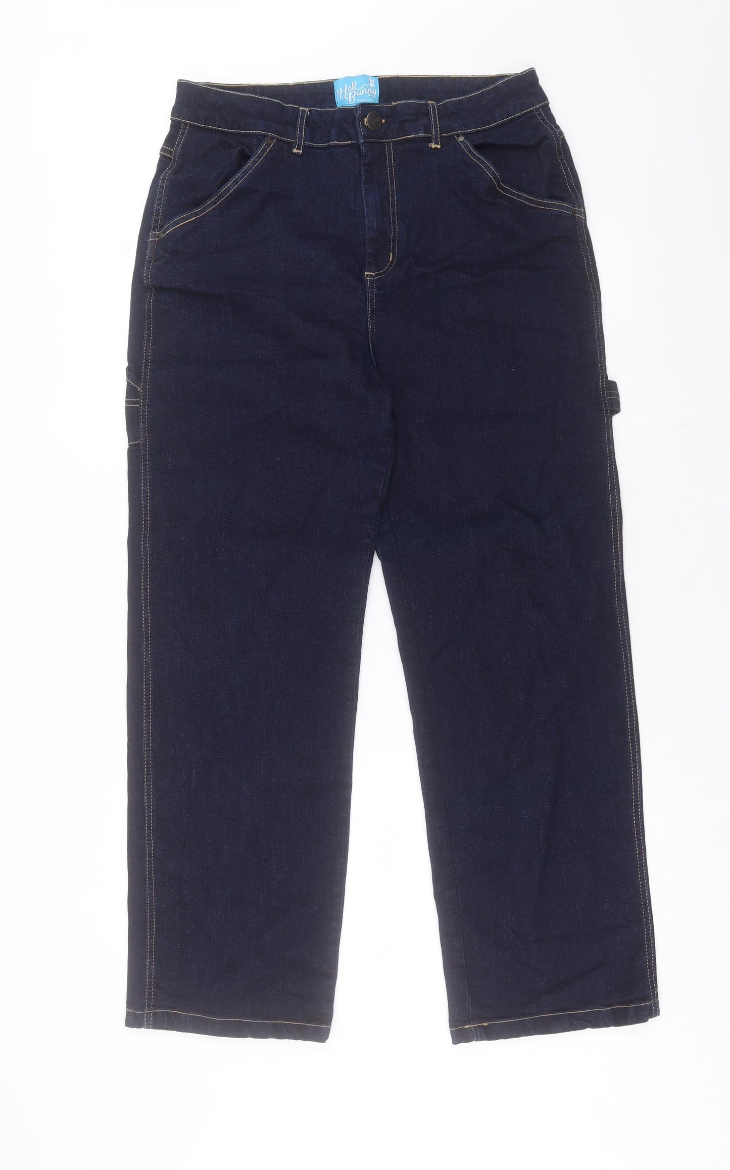 Hell Bunny Womens Blue Cotton Straight Jeans Size 16 Regular Button