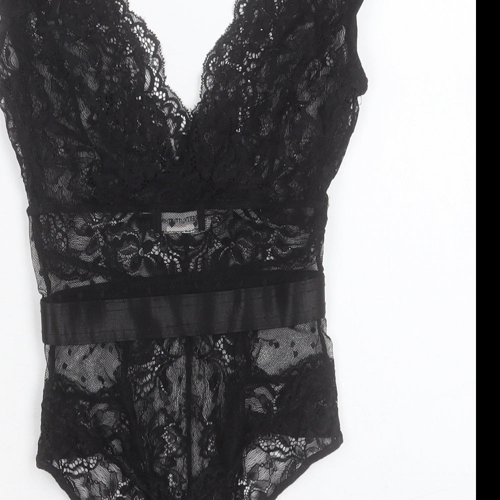 PRETTYLITTLETHING Womens Black Polyester Bodysuit One-Piece Size 6 Snap