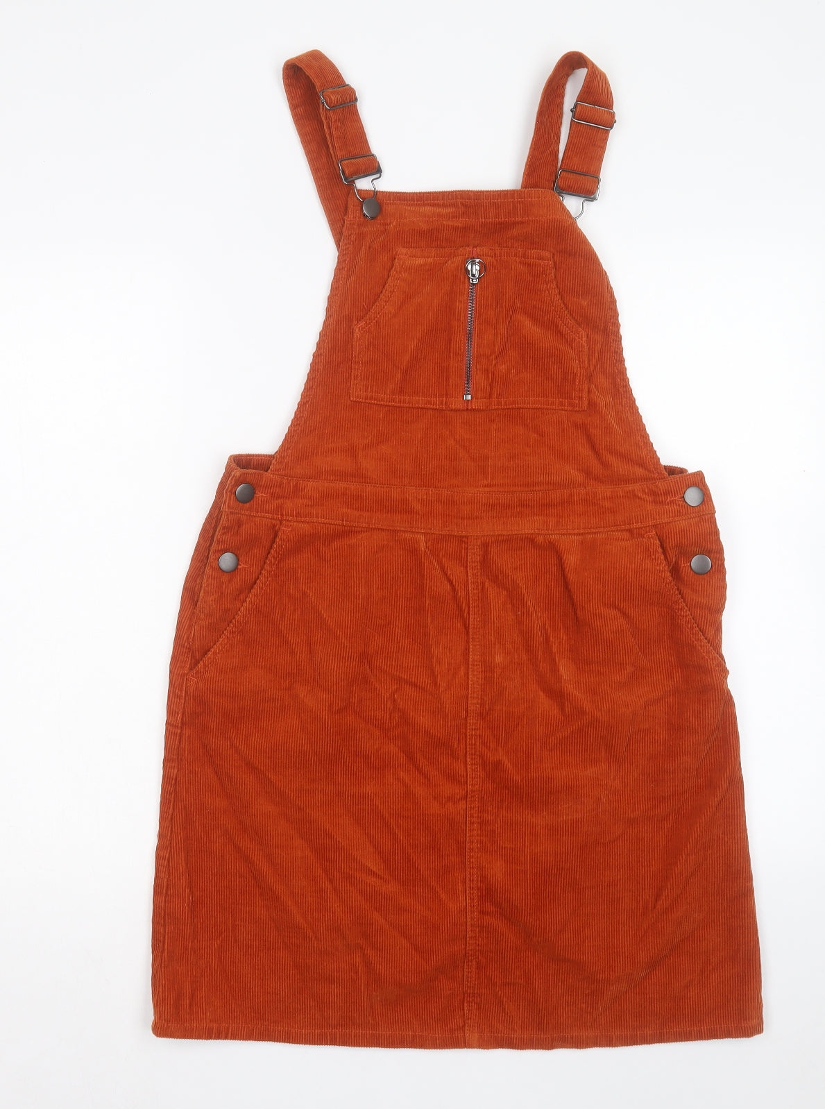 TU Womens Orange Cotton Pinafore/Dungaree Dress Size 12 Square Neck Button