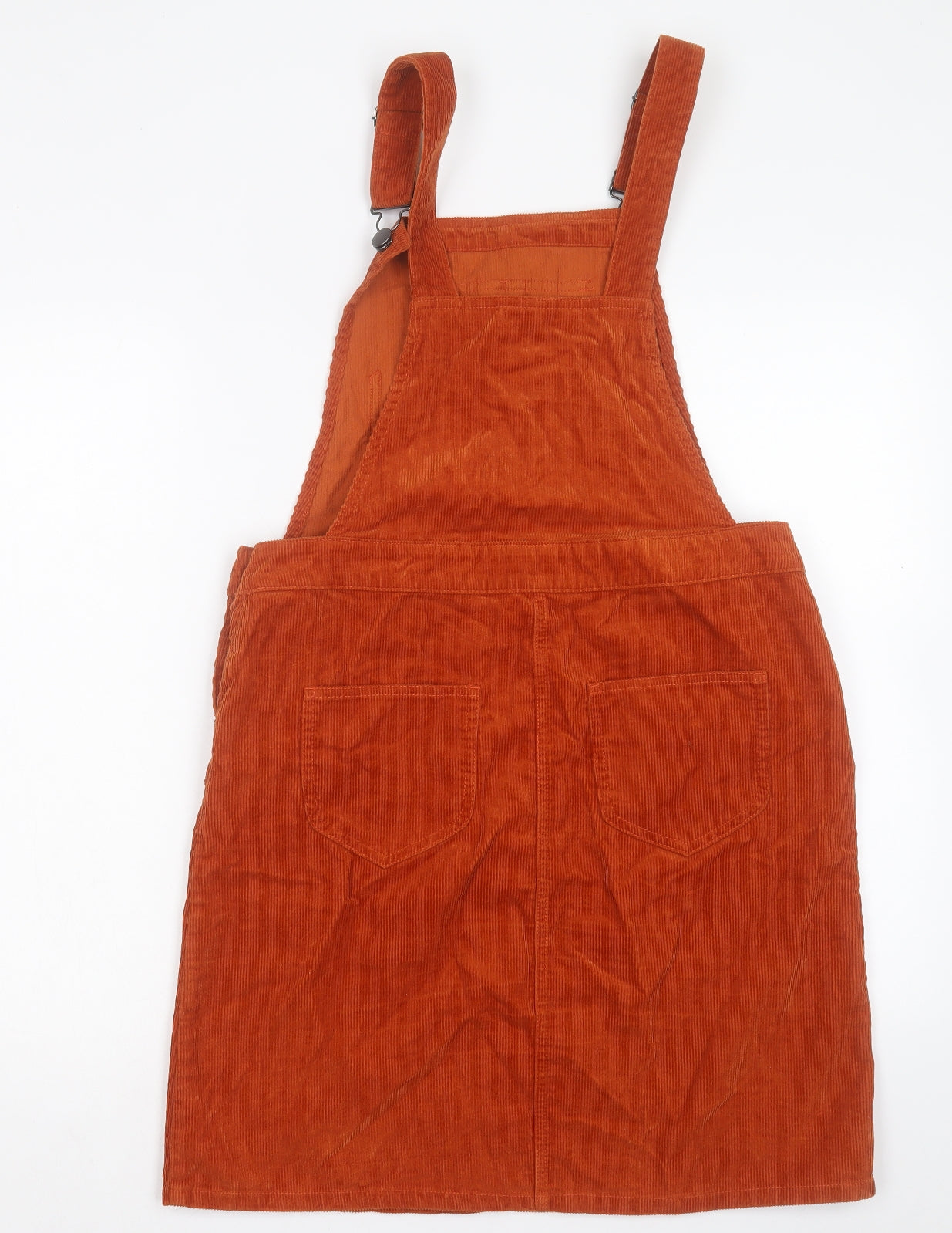 TU Womens Orange Cotton Pinafore/Dungaree Dress Size 12 Square Neck Button