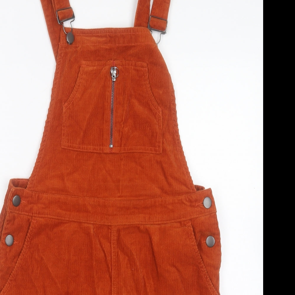 TU Womens Orange Cotton Pinafore/Dungaree Dress Size 12 Square Neck Button
