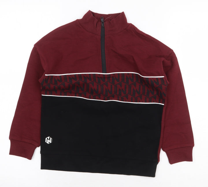 Preworn Boys Red Geometric Cotton Pullover Sweatshirt Size 6 Years Zip