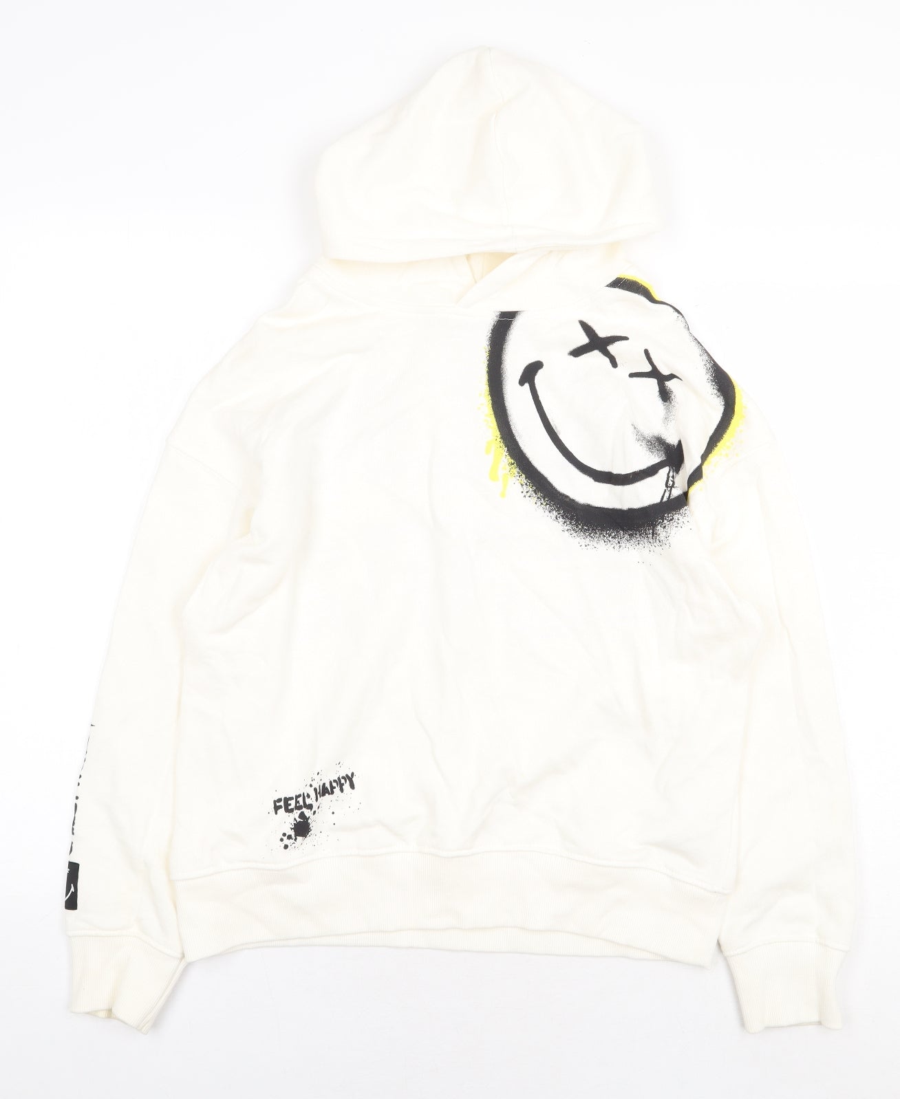 Zara Boys White 100% Cotton Pullover Hoodie Size 11-12 Years Pullover - Feeling Joyful