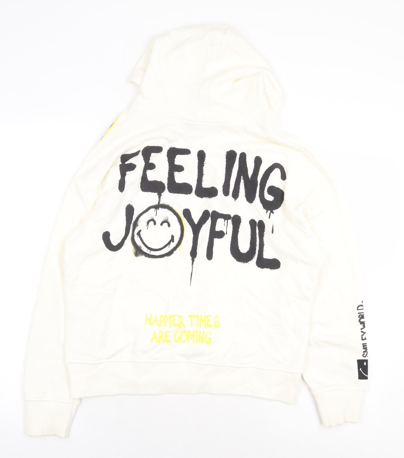 Zara Boys White 100% Cotton Pullover Hoodie Size 11-12 Years Pullover - Feeling Joyful