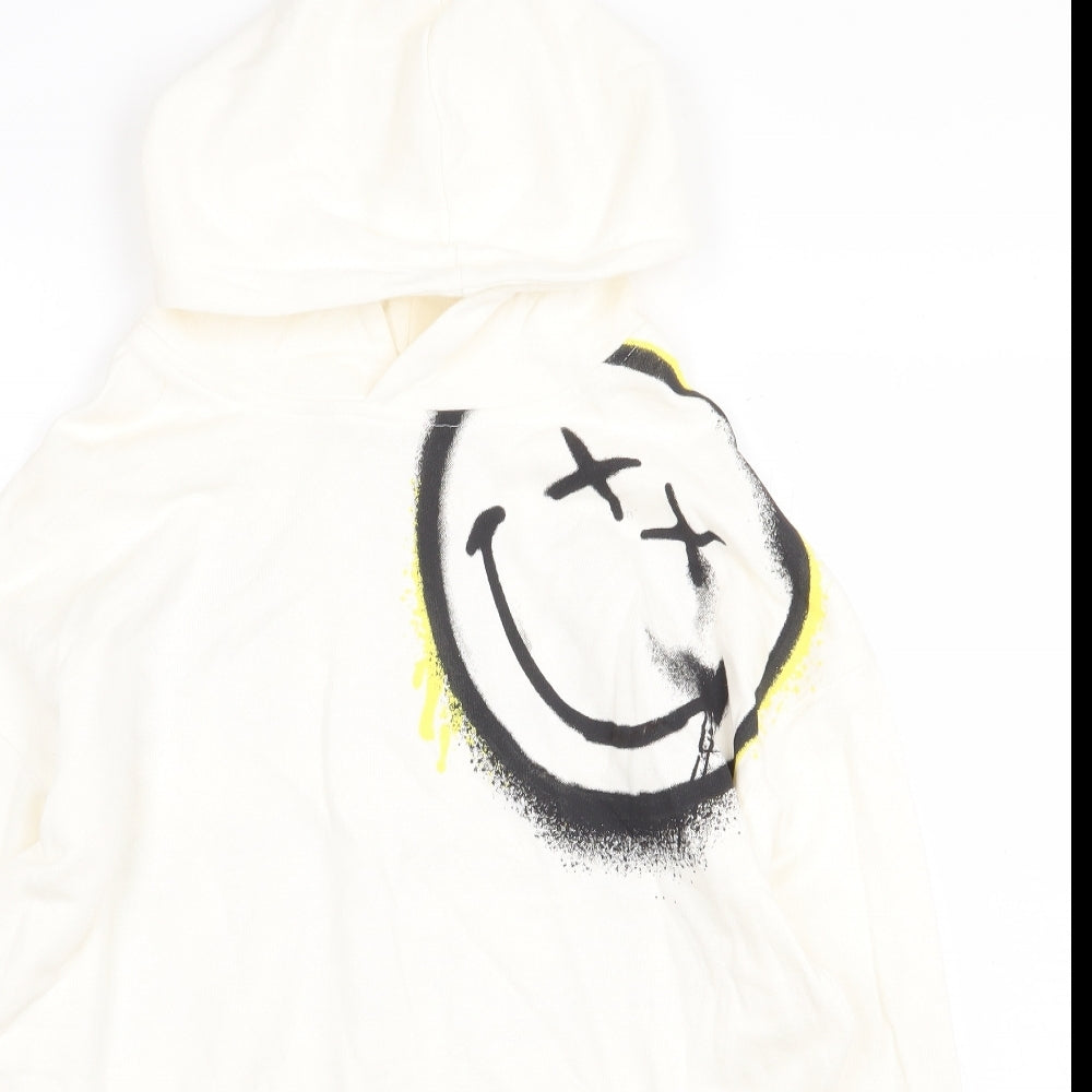 Zara Boys White 100% Cotton Pullover Hoodie Size 11-12 Years Pullover - Feeling Joyful