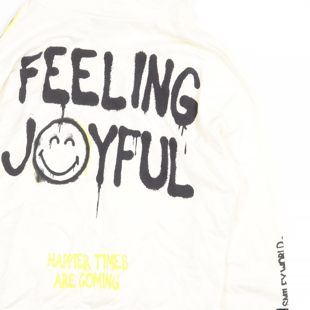Zara Boys White 100% Cotton Pullover Hoodie Size 11-12 Years Pullover - Feeling Joyful