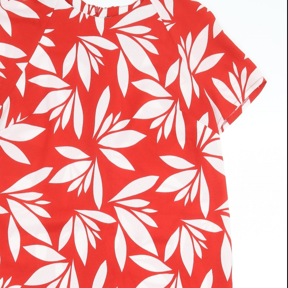 Dorothy Perkins Womens Red Geometric Polyester Shift Size 16 Round Neck Zip