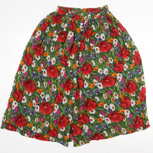 Preworn Womens Multicoloured Floral Viscose Skater Skirt Size 24 in Button
