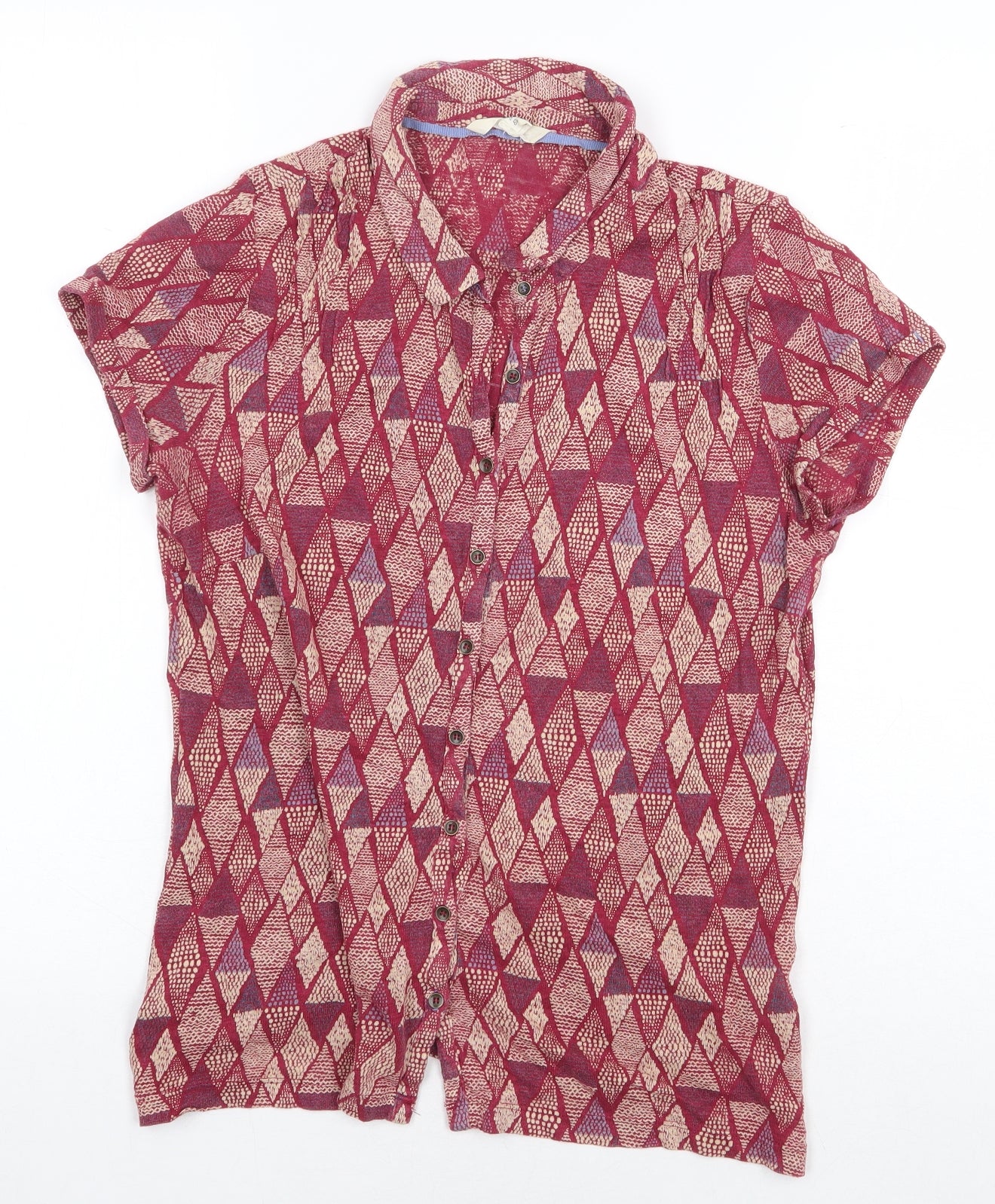 White Stuff Womens Red Geometric Linen Basic Button-Up Size 10 Collared