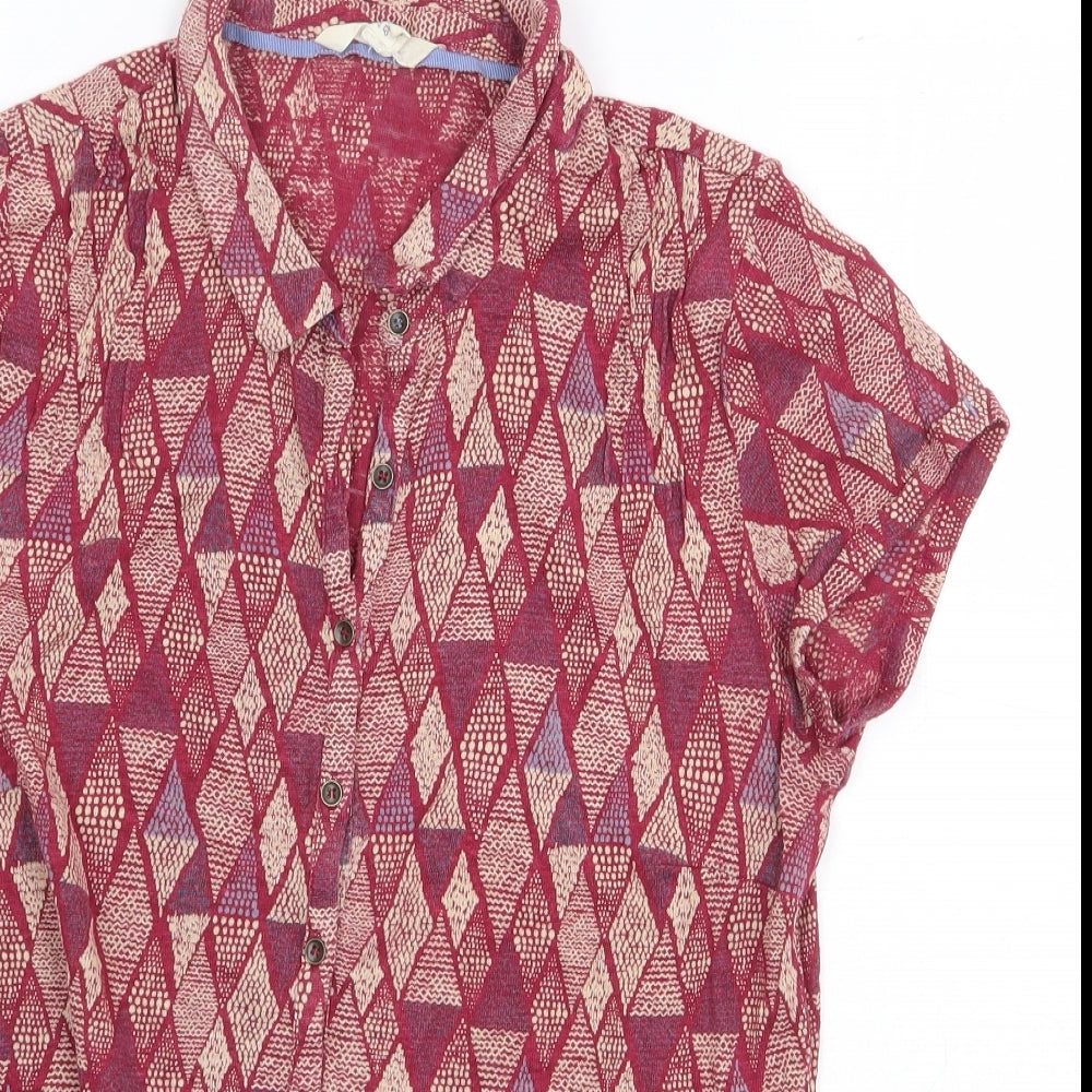 White Stuff Womens Red Geometric Linen Basic Button-Up Size 10 Collared