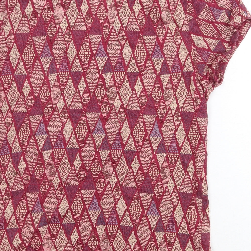 White Stuff Womens Red Geometric Linen Basic Button-Up Size 10 Collared