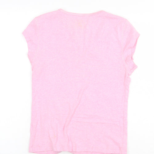BHS Womens Pink 100% Cotton Basic T-Shirt Size 12 V-Neck