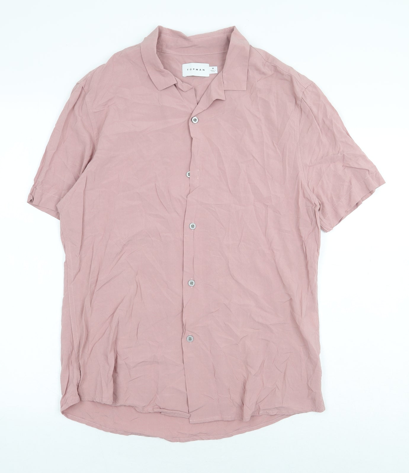 Topman Mens Pink Viscose Button-Up Size M Collared Button