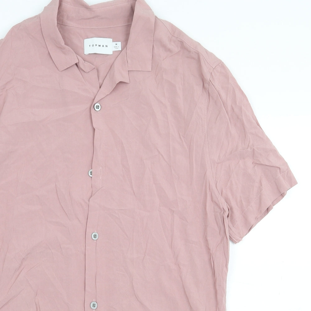 Topman Mens Pink Viscose Button-Up Size M Collared Button