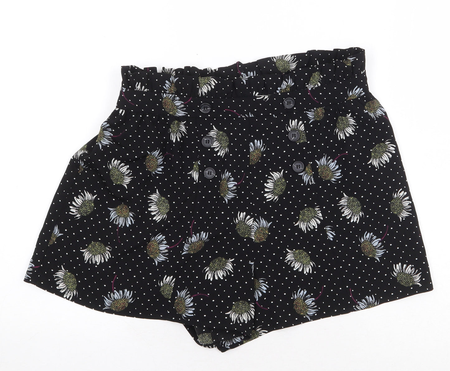Topshop Womens Black Floral Polyester Bermuda Shorts Size 12 Regular