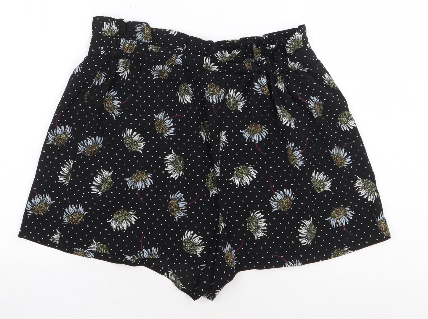 Topshop Womens Black Floral Polyester Bermuda Shorts Size 12 Regular