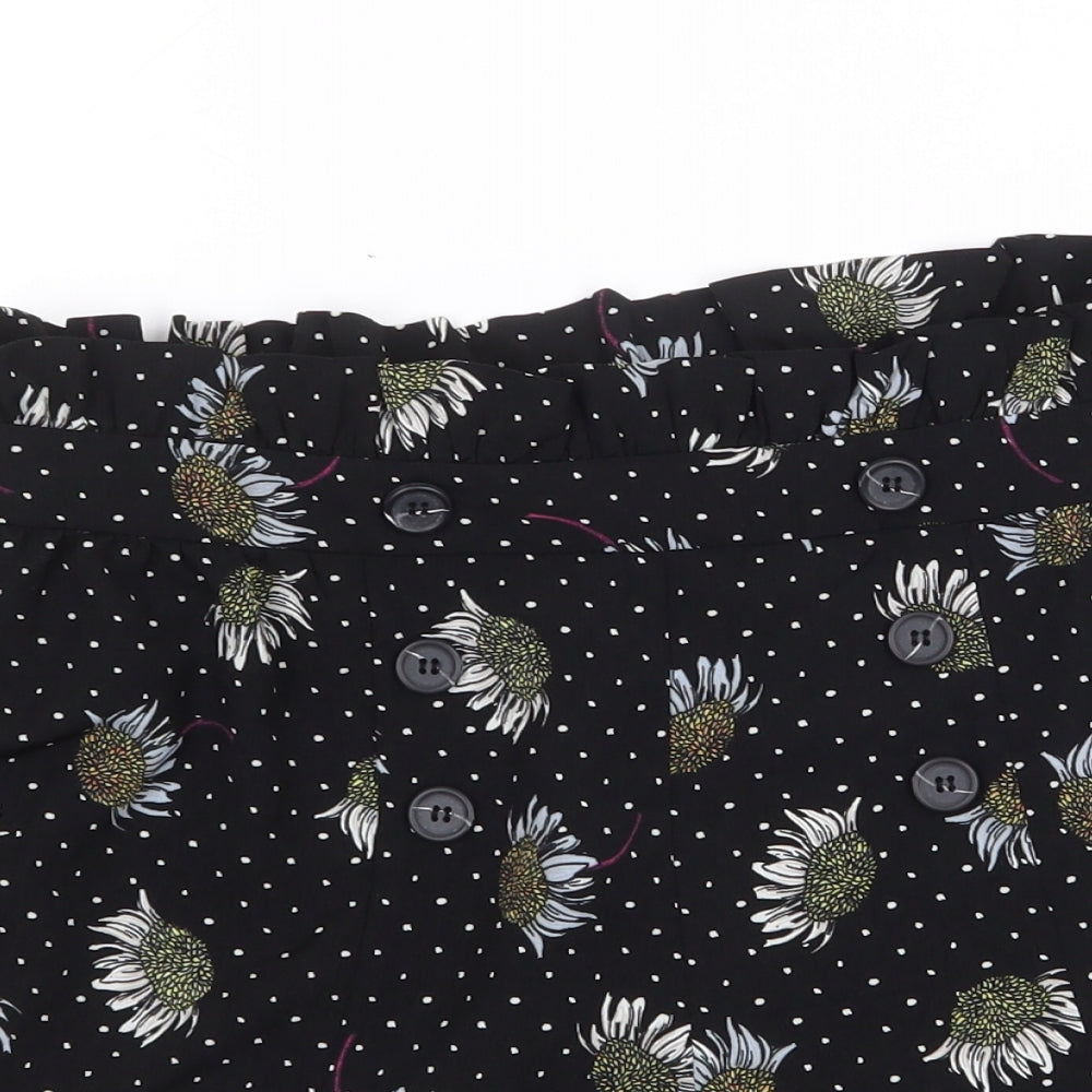 Topshop Womens Black Floral Polyester Bermuda Shorts Size 12 Regular